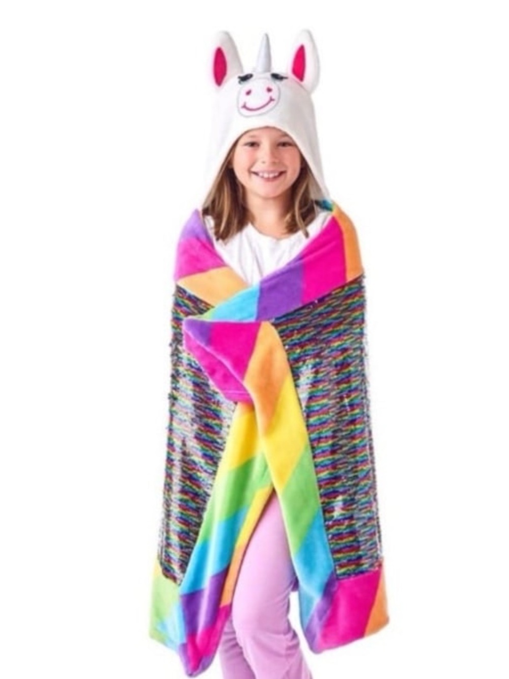 Rainbow Unicorn Sequin Hooded Kids Blanket